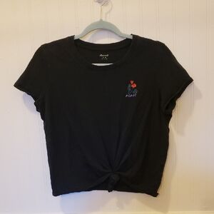 Madewell Embroidered Knot-Front Tee, Black, Size M